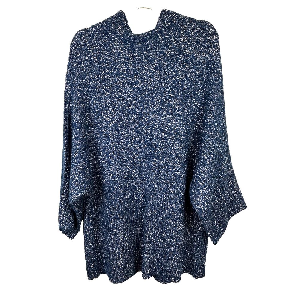St. John Blue Marled Sweater Metallic Threading Mohair Blend Dolman Sleeve XL